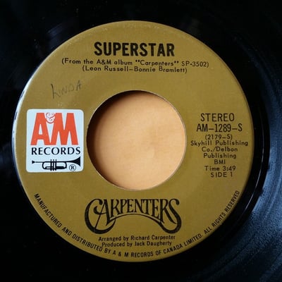 Carpenters - Superstar (A&M Records, AM 1289-S) · 7" · Pitman Pressing