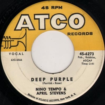 Nino Tempo & April Stevens - Deep Purple / I've Been Carrying A Torch For You So Long That I Burned A Great Big Hole In My Heart (ATCO Records, 45-6273) · 7" · Monarch Pressing