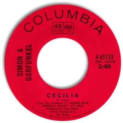 Simon & Garfunkel - Cecilia / The Only Living Boy In New York (Columbia, 4-45133) · 7" · Terre Haute Pressing