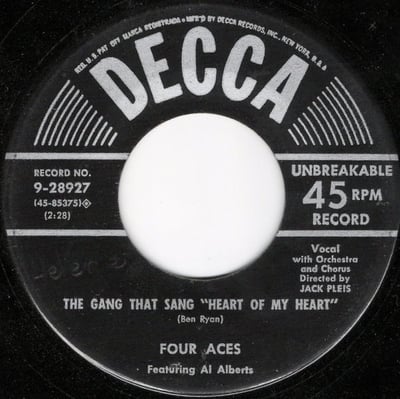 The Four Aces - Stranger In Paradise / The Gang That Sang "Heart Of My Heart" (Decca, 9-28927) · 7"