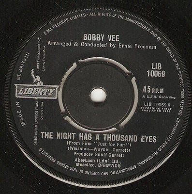 Bobby Vee - The Night Has A Thousand Eyes (Liberty, 55521) · 7" · Rockaway Pressing