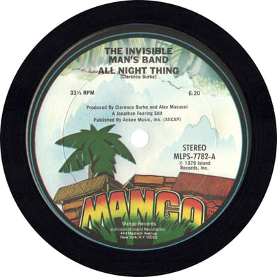 Invisible Man's Band - All Night Thing (Mango, MS-103) · 7" · Pitman Pressing