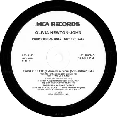 Olivia Newton-John - Twist Of Fate (MCA Records, MCA-52284) · 7" · Gloversville Pressing