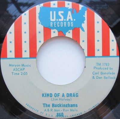 The Buckinghams - Kind Of A Drag / You Make Me Feel So Good (USA Records, 860) · 7" · Light Blue Text