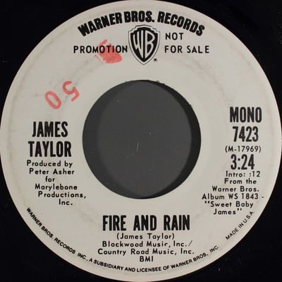 James Taylor - Fire And Rain (Warner Bros. Records, 7423) · 7" · Pitman pressing