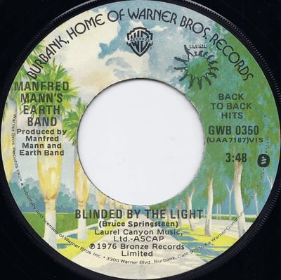 Manfred Mann's Earth Band - Blinded By The Light / Spirit In The Night (Warner Bros. Records, GWB 0350) · 7"