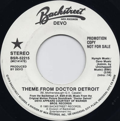 Devo - Theme From Doctor Detroit (Backstreet Records, L33-1113) · 12" · Media VG+ · Promo