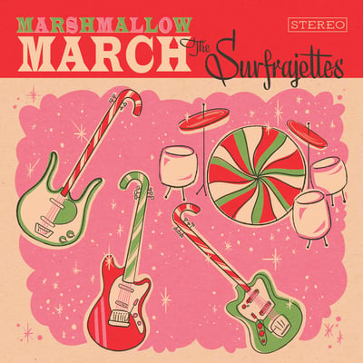 The Surfrajettes - Marshmallow March / All I Want For Christmas Is You (Hi-Tide Recordings, HT-089) · 7" · Green/Marshmallow Splatter · Limited Edition