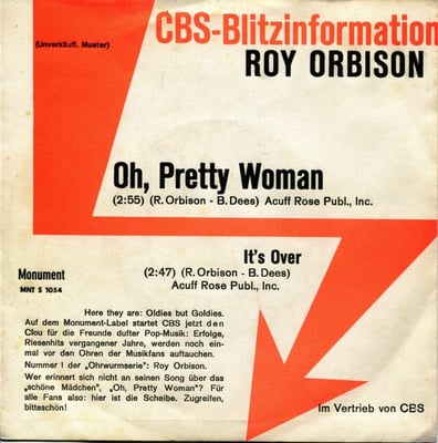 Roy Orbison - Oh, Pretty Woman / It's Over (Monument, ZS8 8910) · 7" · Reissue