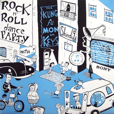 The Kung Fu Monkeys - Rock N' Roll Dance Party With The Kung Fu Monkeys! Shindig Part 2. (Knock Knock Records, KK-01) · 7" · Blue Clear
