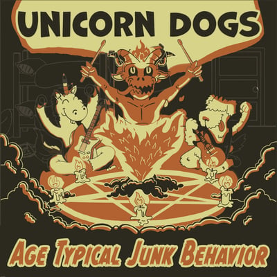 Unicorn Dogs - Age Typical Junk Behavior (Moms Basement Records, MBR121) · LP · Clear w/ Orange and Yellow Splatter