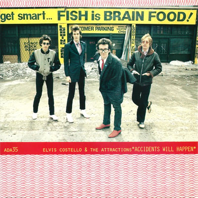 Elvis Costello & The Attractions - Accidents Will Happen (Radar Records, ADA 35) · 7" · Solid Centre, Reversed Cover