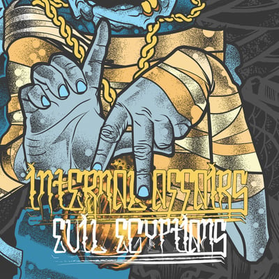 Internal Affairs - Evil Egyptians (Deathwish, DWI83) · 7" · Coke Bottle Blue w/ Dark Blue, Light Blue, White, And Orange Splatter · Repress
