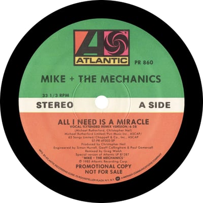 Mike & The Mechanics - All I Need Is A Miracle (Remix) (WEA, U8765T) · 12"