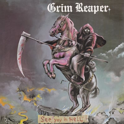 Grim Reaper - See You In Hell (Reaper Records, GRIMM01) · LP · Grey, Gatefold · Limited Edition, Reissue