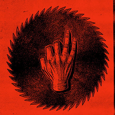 Emery - Rub Some Dirt On It (Knuckle Breaker Productions, KB029) • 3x12" • Black, Saw Blade Shape / Black w/Red Splatter, , Saw Blade Shape • Limited Edition