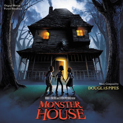Douglas Pipes - Monster House (Original Motion Picture Soundtrack) (Waxwork Records, WW181) • 2xLP • Fire Orange & Yellow Swirl with Monster House Blue Splatter “Dynamite Demolition”