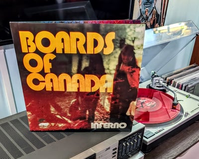 Boards of Canada - Inferno (Warp Records, WARPLP496X) • 2xLP + 8" Hexagon Shaped Flexi disc • 1st press • Red Translucent • Deluxe Edition • 16 page, 12" booklet