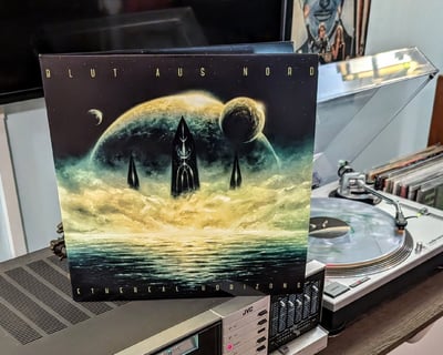 Blut Aus Nord - Ethereal Horizons (Debemur Morti Productions, DMP0265) • 2xLP • 1st press • Green Marble Translucent. Single Sided Yellow Marble Translucent, Picture Disc Back • Gatefold, Picture Disc • 16 Page, 12" Booklet