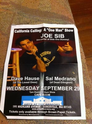 California Calling: A One Man Show - Joe Sib w/Dave Hause and Sal Medrano @ Arts at the Armory, MA, Sept 29, 2010