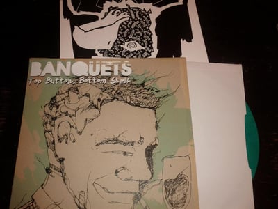 Banquets - Top Button, Bottom Shelf (Green/White Swirl Handscreened Recycled Pressed by Coffeebreath and Heartache /100)