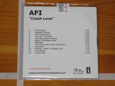 AFI Crash Love 2009 Interscope Promo Acetate cd Album + PR