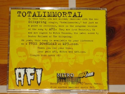 AFI Totalimmortal 1999 MP3.com/Nitro US promo (Printing error)