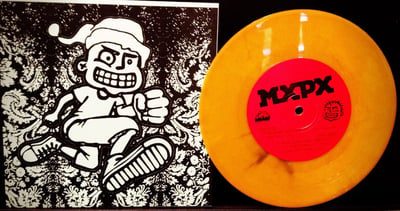 MxPx - "Holiday 7 Inch" - Orange W/Black Streaks Vinyl (1st Press) *Autographed By Mike, Tom, and Yuri *