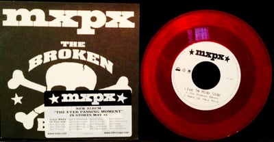 MxPx - "The Broken Bones" - Clear Red Vinyl (1st Press) *Autographed By Mike, Tom, and Yuri *