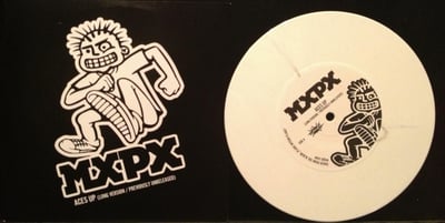 MxPx - "MxPx/Cancer Split" - White with Black Streaks Vinyl (1st Press) *Autographed By Mike, Tom, and Yuri *