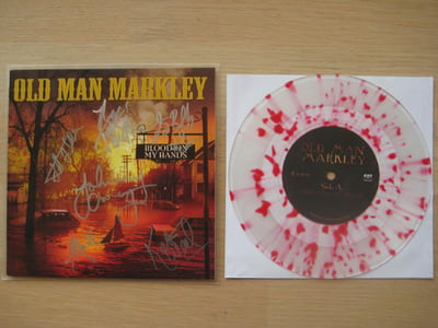 Old Man Markley: Blood On My Hands (Fat Wreck Chords 2012 / clear w/ blood splatter / tour edition / red recipe insert / sleeve signed by entire band) /410