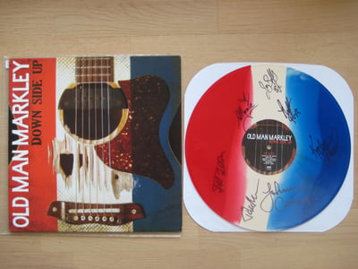 Old Man Markley: Down Side Up (Fat Wreck Chords 2013 / red, white & blue / lyric sheet / download code / setlist / vinyl signed by entire band) /409
