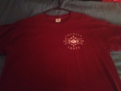 XL - Counterparts - Coffin (White on Maroon)