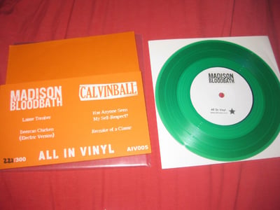 Calvinball/Madison Bloodbath "All In Vinyl Split Series Vol. 1" All In Vinyl. 1st Press. Clear Green #221/300 (Orange Sleeve)