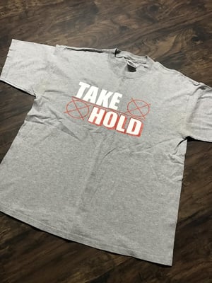 Takehold Records - original logo (OG, red/white on gray, 1999 XL)