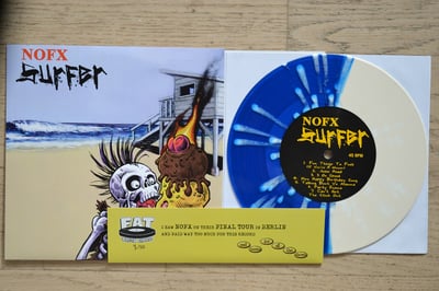 NOFX: Surfer (Fat Wreck Chords 2001 / bone/blue split w/ white splatter / 5th press / final tour sleeve from Berlin) #3/50