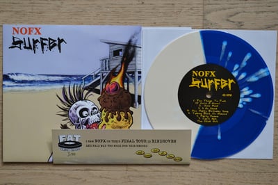 NOFX: Surfer (Fat Wreck Chords 2001 / bone/blue split w/ white splatter / 5th press / final tour sleeve from Eindhoven) #3/50