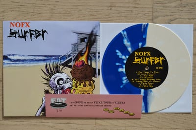 NOFX: Surfer (Fat Wreck Chords 2001 / bone/blue split w/ white splatter / 5th press / final tour sleeve from Vienna) #3/50