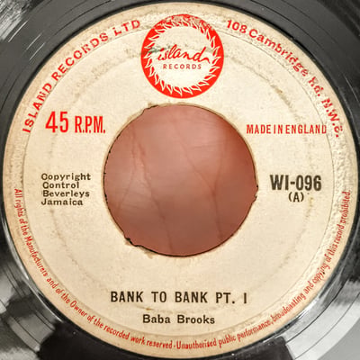 WI-096 - Baba Brooks - Bank To Bank - Island Records - 7", Single, 1st - 1963 - 3834349 - Ska, Reggae - 2024-12-09 06:08:09 - Very Good Plus (VG+) - Generic