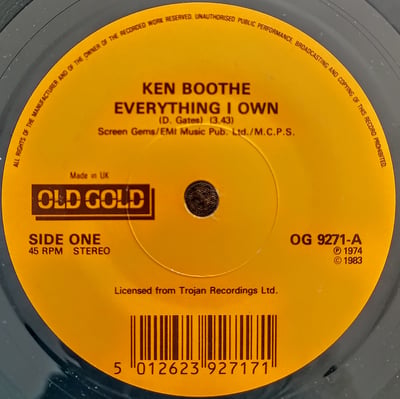 OG 9271 - Ken Boothe / John Holt - Everything I Own / Help Me Make It Through The Night - Old Gold (2) - 7", Ora - 0 - 4784833 - Ska, Reggae - 2020-06-22 20:37:36 - Very Good Plus (VG+) - No Cover